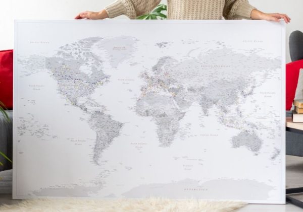 large canvas world map push pin tripmap grey 13p