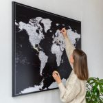 large push pin world map modern black 17p