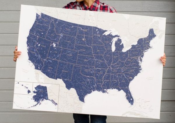 large usa map pin board corkboard navy blue 1usa