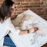 minimal push pin world map on canvas retro 18p