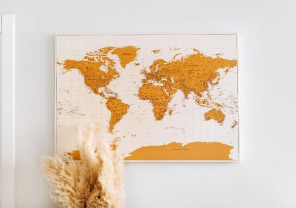 pin board world map corkboard yellow 5p