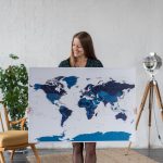 pin board world map navy blue 2p