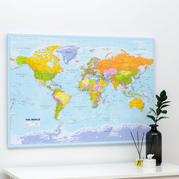 push pin world map canvas political 19p