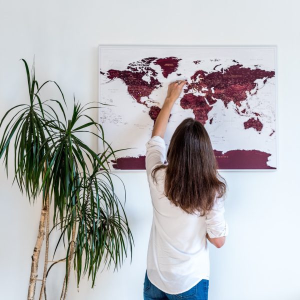 push pin world map wall art burgundy 21p