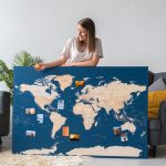 unique travel gift push pin world map dark blue 14p