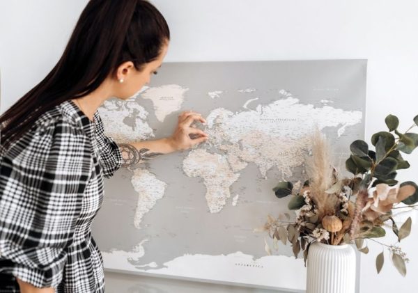 world map home decor grey cream 1p