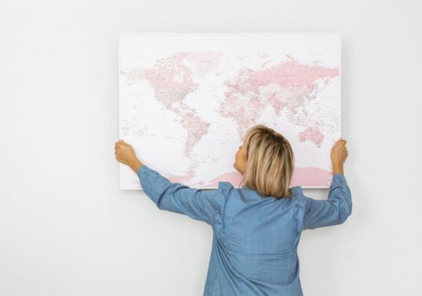 world map home decor travel pink 12p