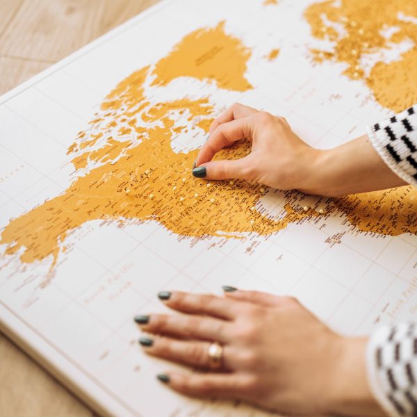 world map pin board yellow 5p