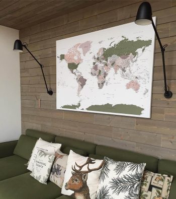 green-violet-push-pin-world-map-hanged-wall