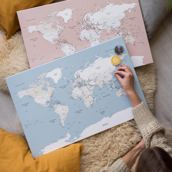 small push pin world map mellow blue 4mp